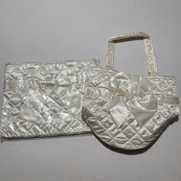 NaRaYa Quilted Bow Tote Bags (2) Cream Color Perfect for Your Wedding Day New - Picture 1 of 8